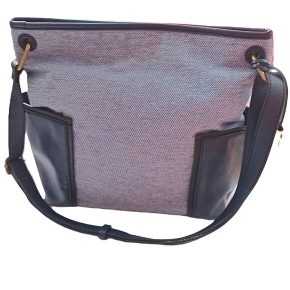 FOSSIL Blue Denim-Looks Women's Canvas Leather Trims Shoulder Bag #ZB7538 - Picture 1 of 6
